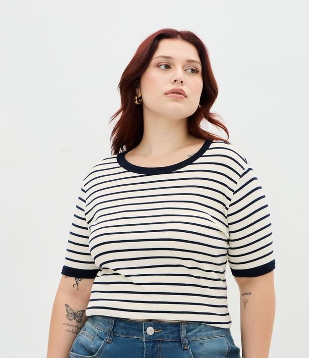 Blusa Rib Rayada con Cuello Contrastante Curve & Plus Size 4