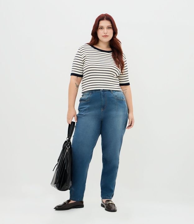 Blusa Rib Rayada con Cuello Contrastante Curve & Plus Size 5