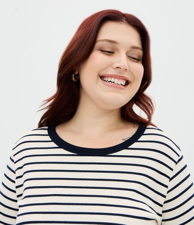 Blusa Rib Rayada con Cuello Contrastante Curve & Plus Size 6