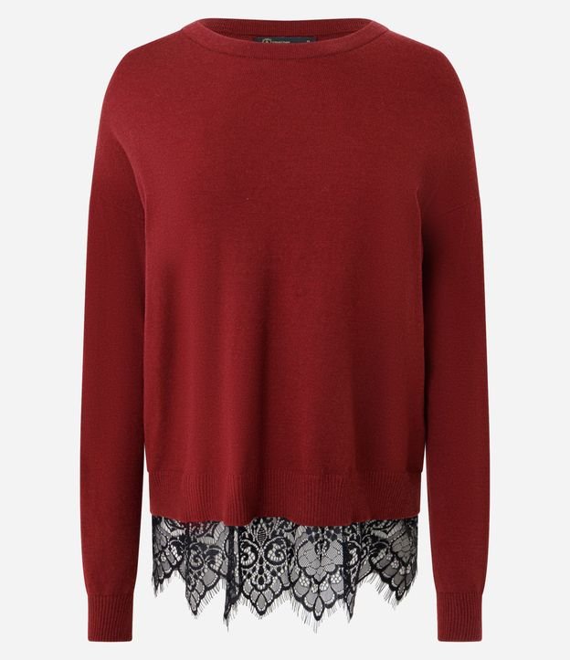 Blusa en Punto con Aplicación de Encaje en el Ruedo 5