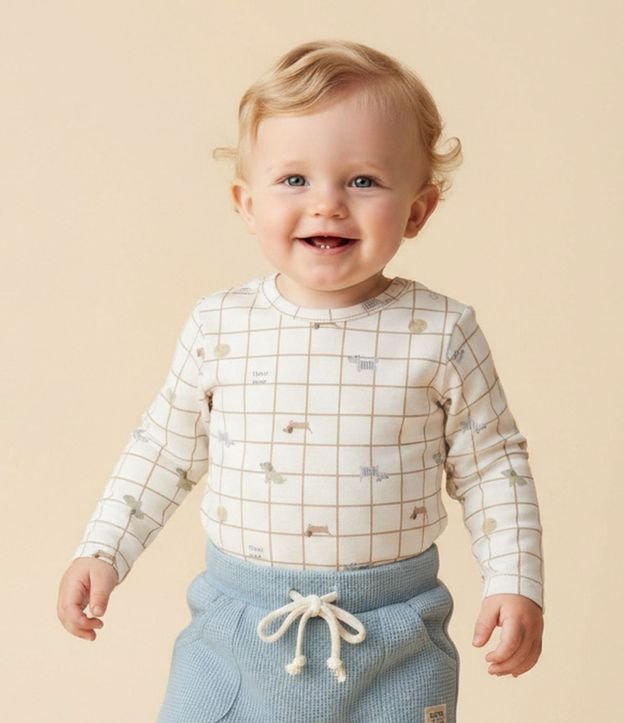 Body Infantil de Cuadros con Estampa Fullprint – Talle 0 a 18 Meses 1