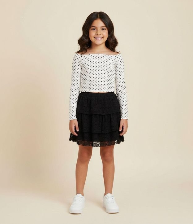 Blusa Infantil Hombro a Hombro con Estampado de Lunares – Talle 5 a 16 años