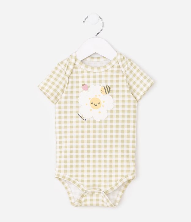 Body Bebé en Algodón con de Cuadros Vichy y Estampado Floral con Abeja- Talle RN a 18 meses 2