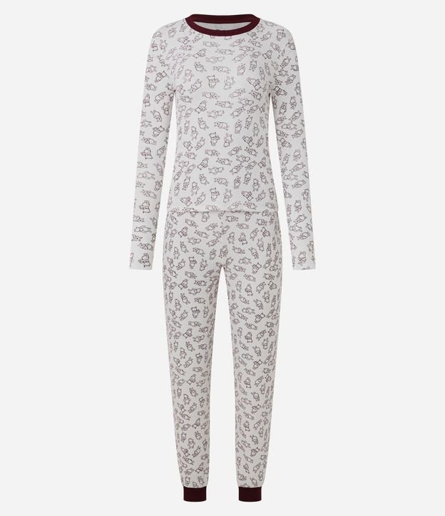 Pijama Largo en Rib Acanalada con Estampa de Winnie The Pooh