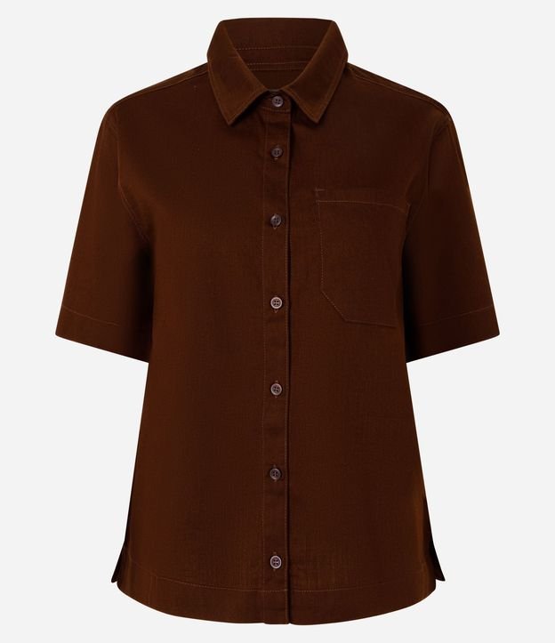 Camisa  em Sarga con Bolsillo y Cuello Inglés