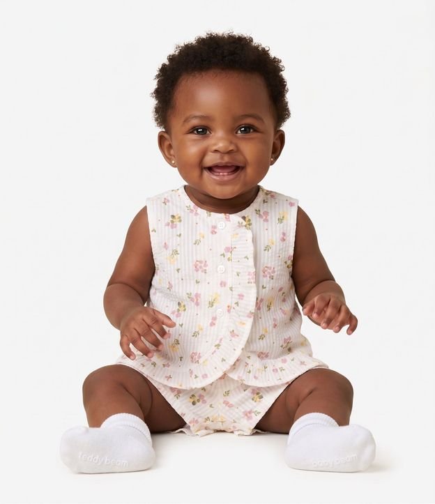 Conjunto Infantil en Tricolina con Botones y Volado - Talle 3 Meses a 18 Meses