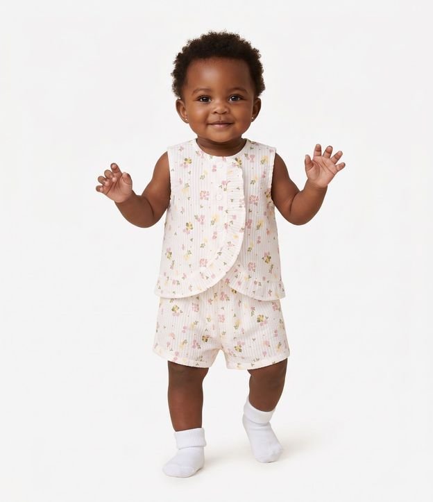 Conjunto Infantil en Tricolina con Botones y Volado - Talle 3 Meses a 18 Meses 2