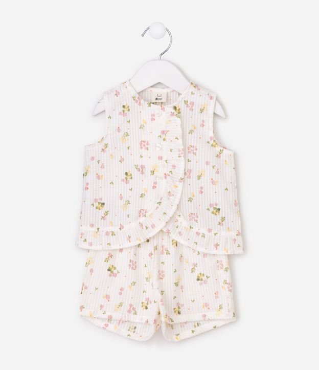 Conjunto Infantil en Tricolina con Botones y Volado - Talle 3 Meses a 18 Meses