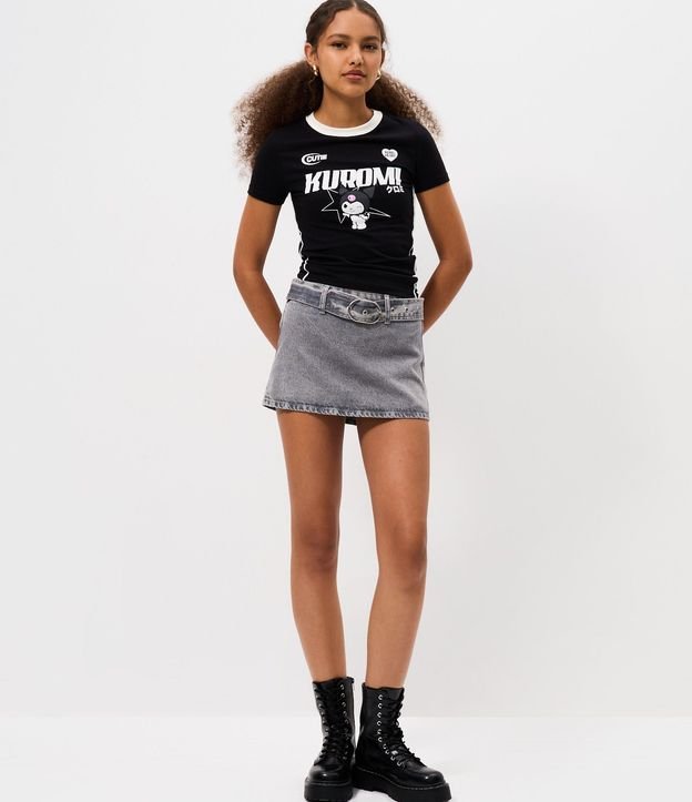 Remera en Algodón con Estampa de Kuromi y Detalle Contrastante 2