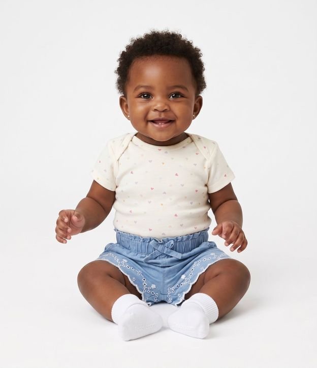 Short Jeans Infantil Bordado en el Bajo - Talle 3 a 18 Meses 1