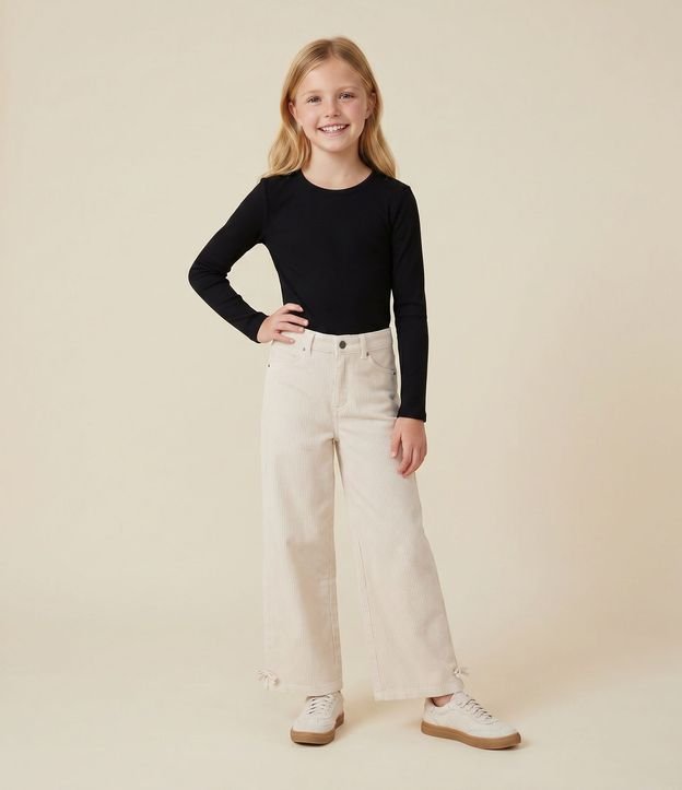 Pantalón Wide Infantil en Sarga Cotelê con Ruedo Ajustable – Talle 5 a 16 años