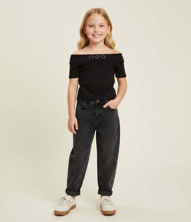 Blusa Infantil Baby Tee Hombro a Hombro con Estrellas – Talle 7 a 16 años