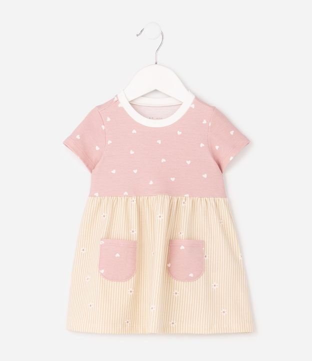 Vestido Infantil en Algodón con Estampado Corazones y Bolsos – Talle 0 a 18 Meses 2