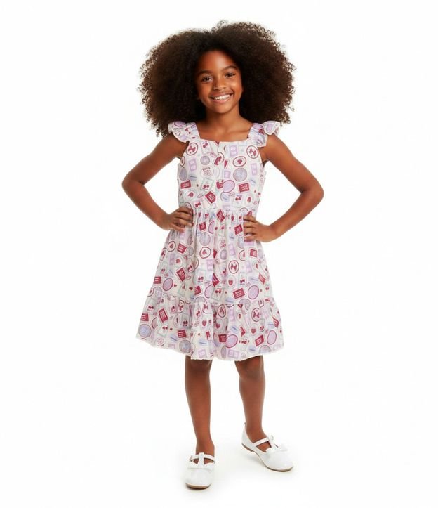 Vestido Infantil en Viscosa con Estampado y Volados - Talle 5 a 16 años