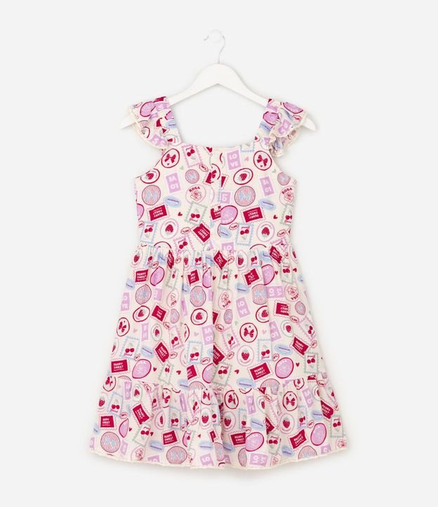 Vestido Infantil en Viscosa con Estampado y Volados - Talle 5 a 16 años 2
