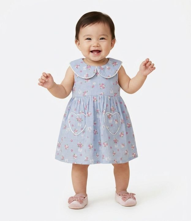 Vestido Infantil en Tricolina Floral Liberty con Bolsillos - Talle 0 a 18 Meses 1