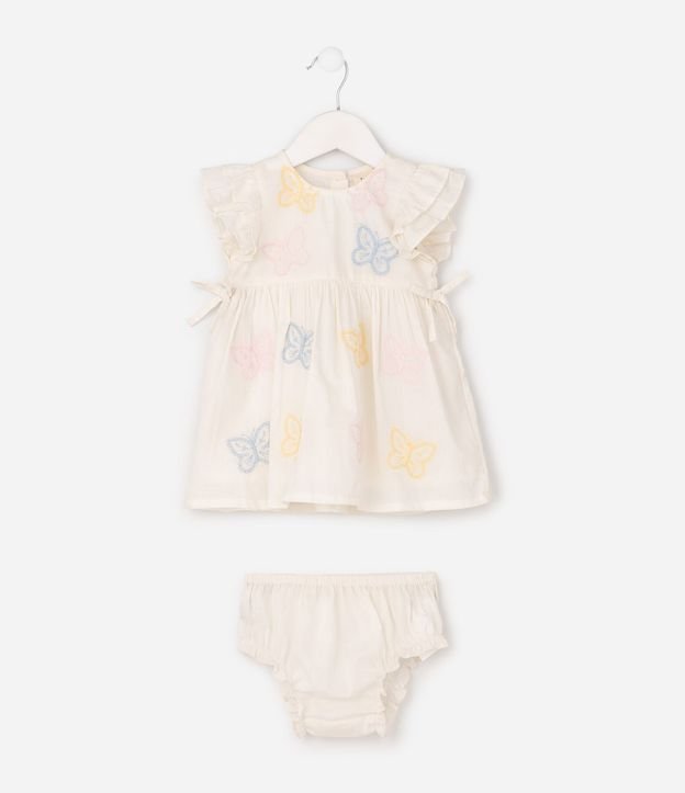 Vestido Infantil en Tricolina con Mariposas y Volados - Talle 0 a 18 Meses 2
