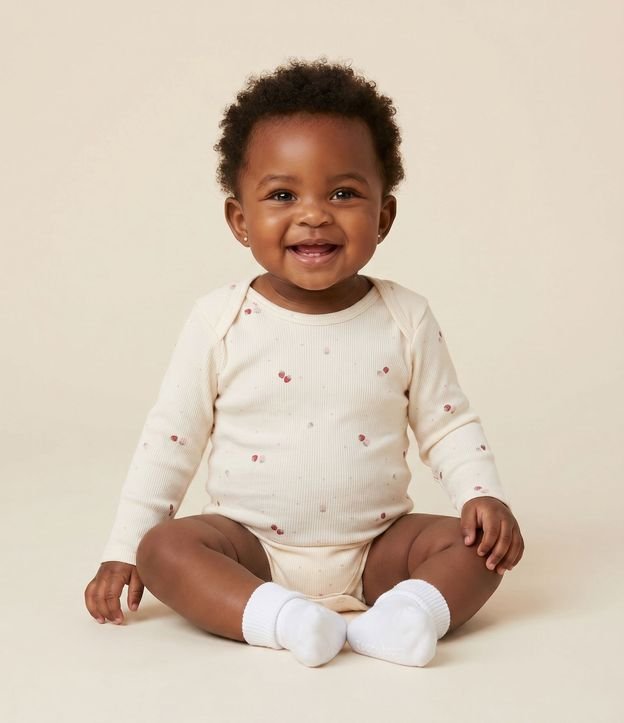 Body Bebé en Rib con Estampa de Mini Frutillas – Talle RN a 18 Meses