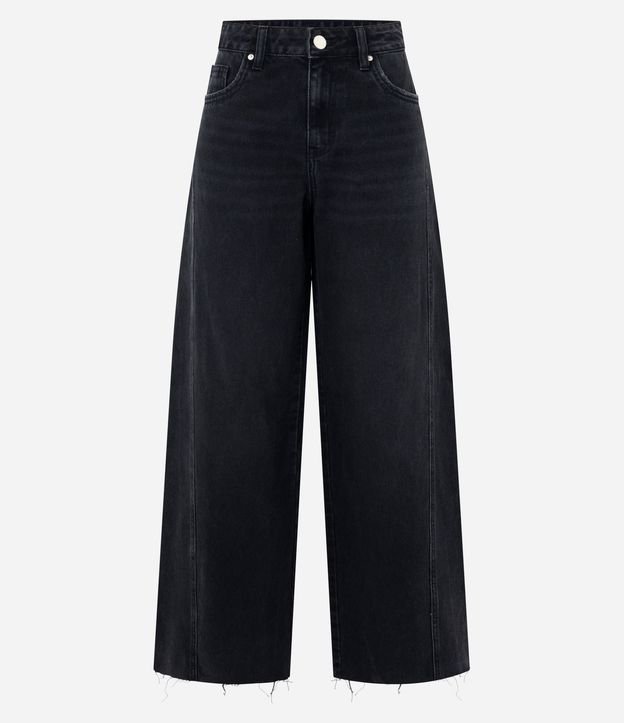 Pantalón Wide en Jeans con Cintura Mediana y Recortes
