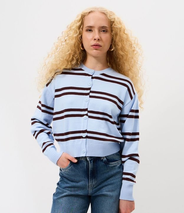 Cardigan corto en Punto Listrado con Abotonado