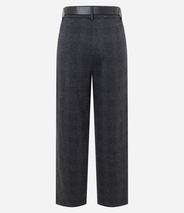 Pantalón Recto en Punto Roma con Estampa de Cuadros y Cinturón 2