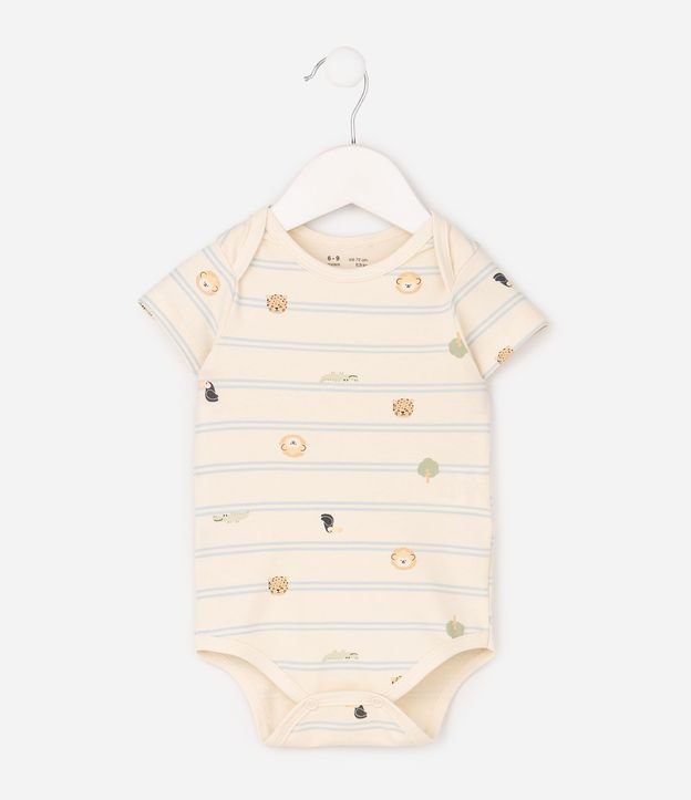 Body Bebê Listrado con Estampado Íconos Fauna – Talle 0 a 18 Meses 2