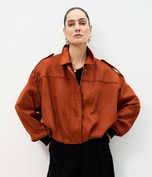 Campera Bomber Gamuza con Cuello Clásica