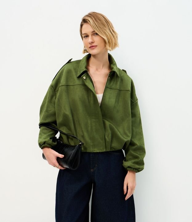Campera Bomber Gamuza con Cuello Clásica