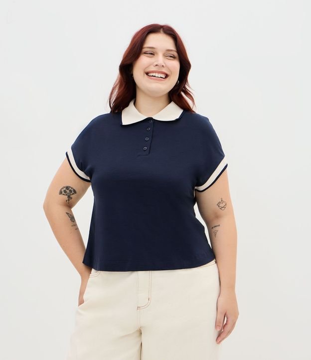 Blusa Boxy en Malla Piquet con Cuello Polo Curve & Plus Size