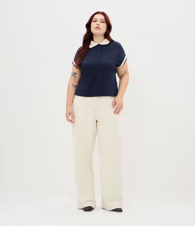 Blusa Boxy en Malla Piquet con Cuello Polo Curve & Plus Size 2