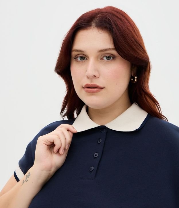 Blusa Boxy en Malla Piquet con Cuello Polo Curve & Plus Size 3