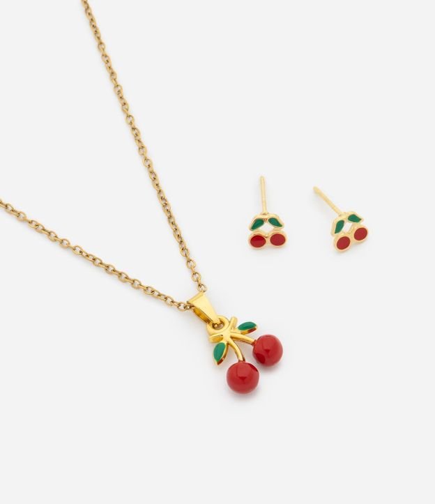 Conjunto Infantil de Collar y Caravanas con Colgante de Cereza