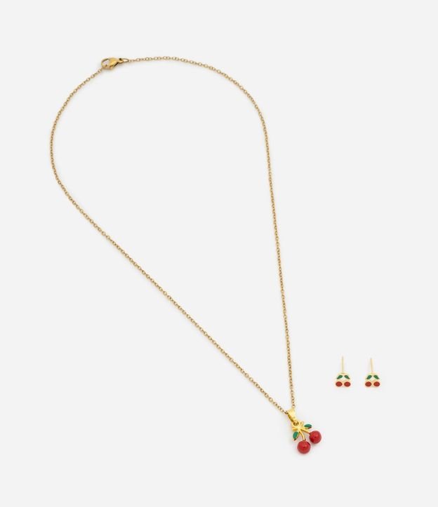 Conjunto Infantil de Collar y Caravanas con Colgante de Cereza 2