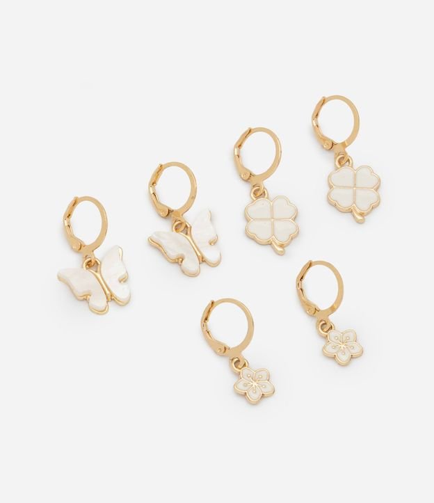 Kit 03 caravanas Infantil con Colgantes Mariposa Trevo y Flor – Talle U