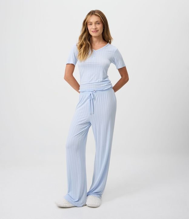 Pantalón de Pijama en Rib con Fru Fru en la  Cintura