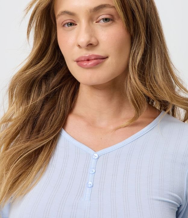 Blusa de Pijama en Rib con Escote V y Botones 3