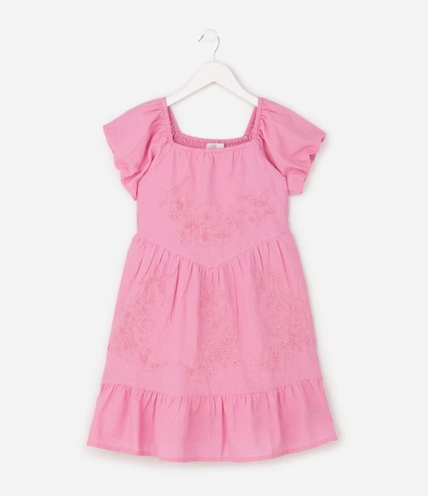 Vestido Infantil con Bordado y Mangas Abullonadas - Talle 5 a 16 años 2