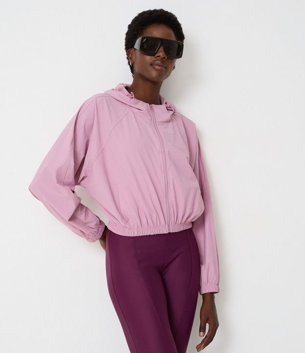 Chaqueta Cropped Corta Viento Deportiva en Microfibra con Capucha 1