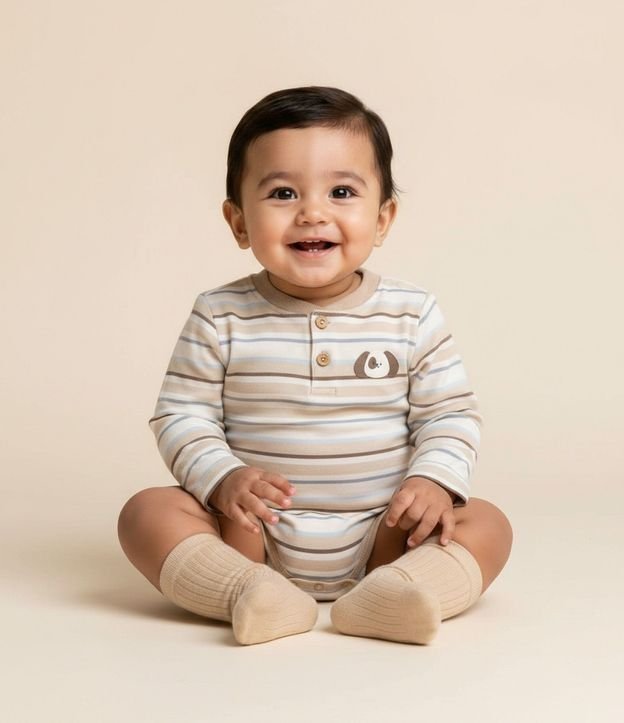 Body Infantil en Cotton con Peitilho y Estampado con perrito - Talle 0 a 18 Meses
