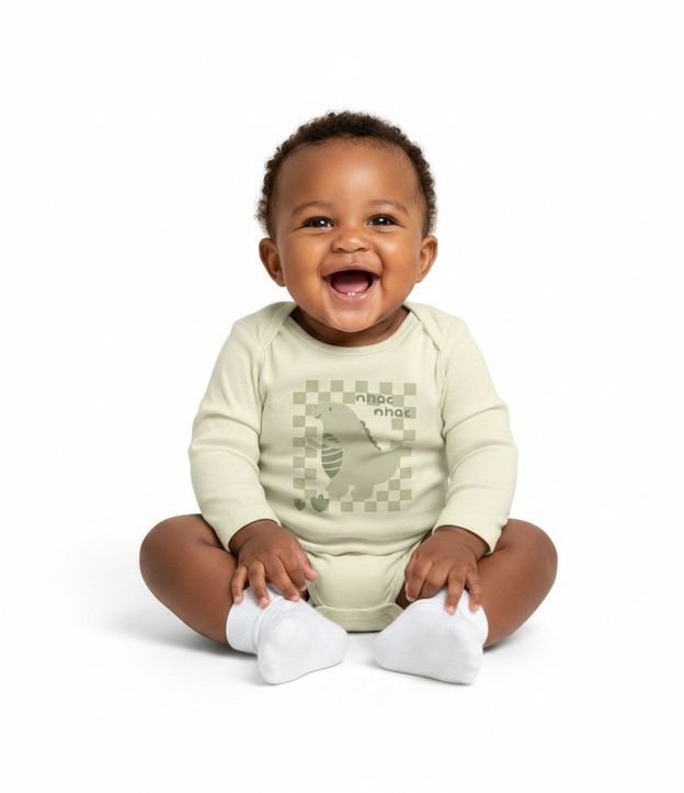 Body Bebé con Estampa de Dinosaurio y Lettering – Talle 0 a 18 Meses