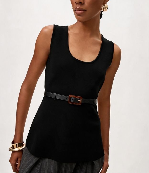 Blusa Alargada en Punto con Cinturón Fino 2