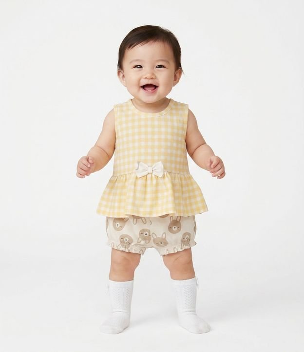 Conjunto Infantil en Cotton con Bata y Short Estampado - Talle 0 A 18 Meses 1
