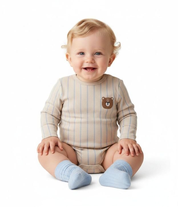 Body Bebé Listrado con Carita de Oso en Relieve – Talle 0 a 18 Meses