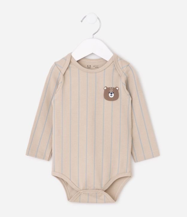 Body Bebé Listrado con Carita de Oso en Relieve – Talle 0 a 18 Meses 2
