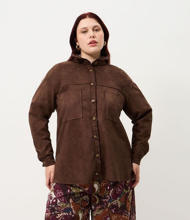 Camisa Overshirt Gamuza con Botones Curve & Plus Size