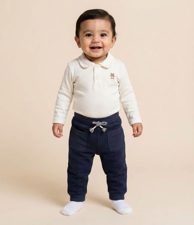 Pantalón Infantil en Algodón con Felpa y Bolsillos Texturizados – Talle 0 a 18 Meses 1
