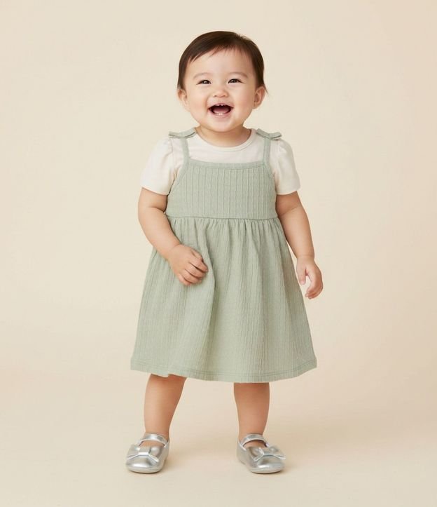 Conjunto Bebé Vestido con Body con Asas de Lazo – Talle 0 a 18 Meses