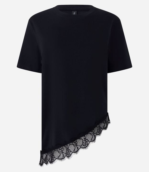 Remera Alargada en Algodón con Ruedo Asimétrico en Encaje 5