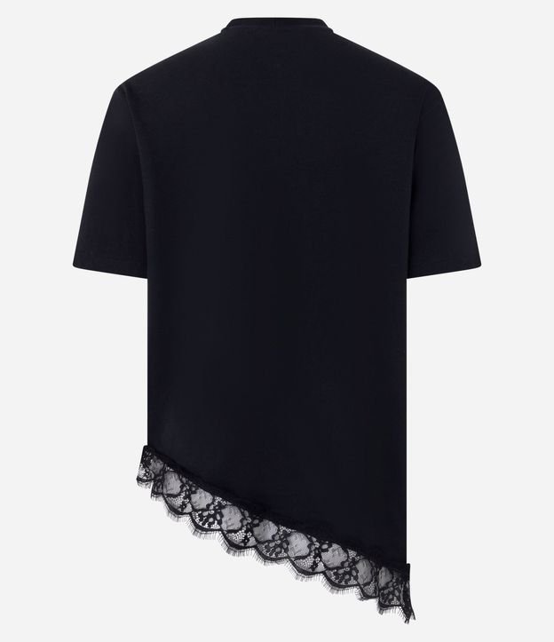 Remera Alargada en Algodón con Ruedo Asimétrico en Encaje 7