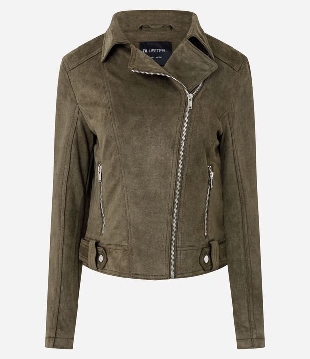 Campera Biker en Gamuza con Bolsillos y Cremallera 6